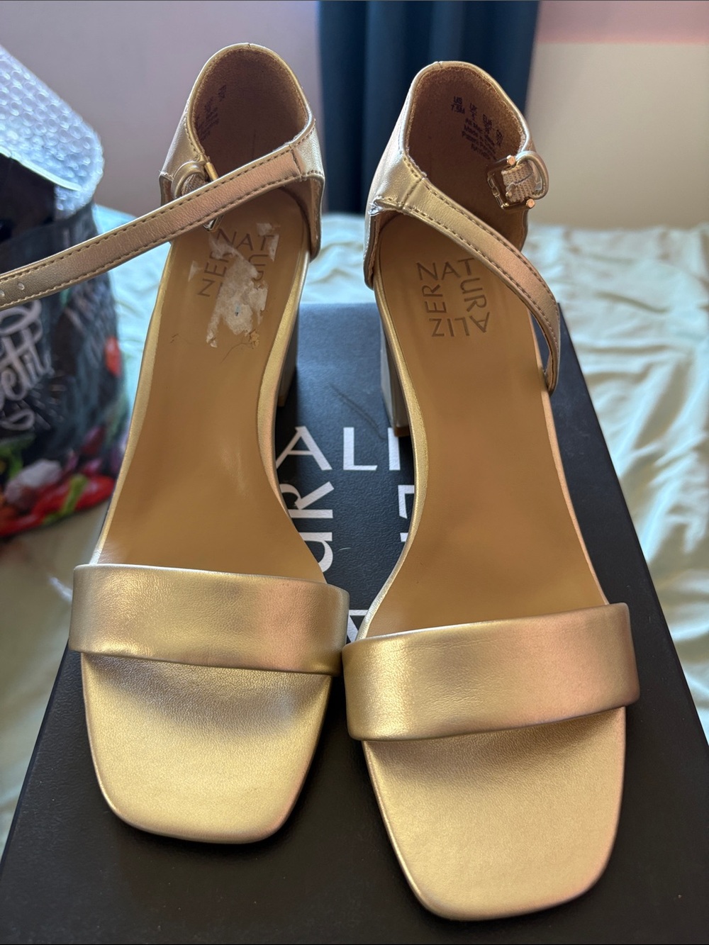 Naturalizer Metallic Gold Ankle-Strap Block Heels size 7.5